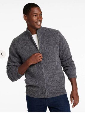 L.L.Bean Classic Ragg Wool Full Zip Sweater Flannel Lined Gray Men’s Small